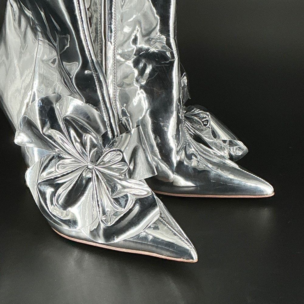 Sam Edelman Size 8 Silver Metallic Pointed Ankle Bootie Bow Stiletto Boots Esmae - Picture 7 of 14